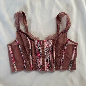 Floral Lace Bralette in Brown and Pink
